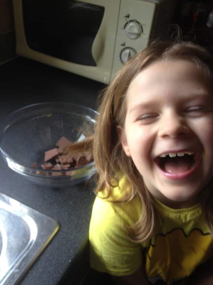 My happy girl making chocolate nests!