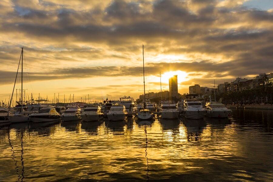Alicante Marina at Dusk with boats