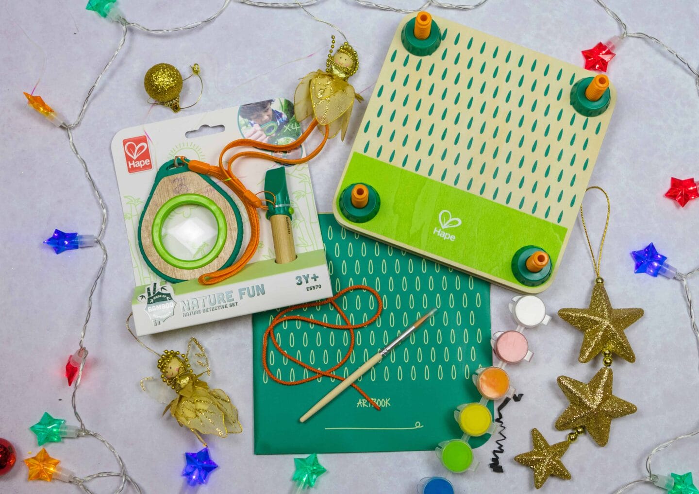 The Hape Flower Press Art DIY Kit means you can create your own art collection and use the included paints and brush to turn dried plants into colorful works of art. The Hape Nature Detective Kit is a great way to get a close-up look at leaves, bugs and the rest of nature. It includes a 4x magnifying glass. When you find something interesting, use the two tones on the whistle to inform your friends!