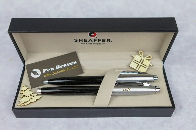 Sheaffer 100 Gloss Black Brushed Chrome Ballpoint & Fountain Pen Set