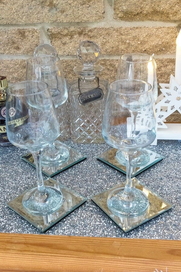 Wine glasses from Wayfair on our bar