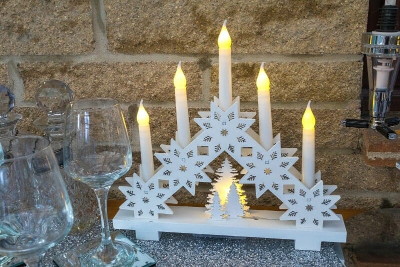Pre-lit Bridge Lamp from Wayfair on our bar