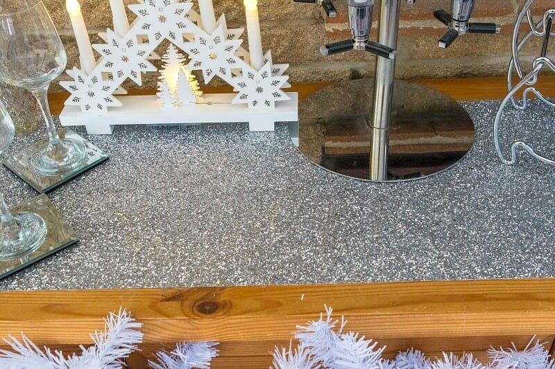 Glitter Table Runner from Wayfair on our bar