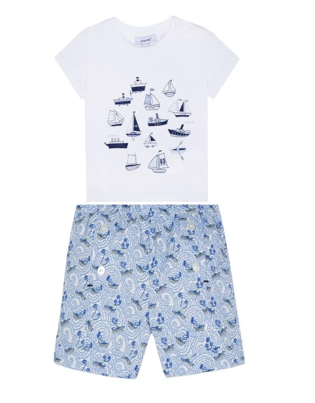 Blue and white shorts and t-shirt set