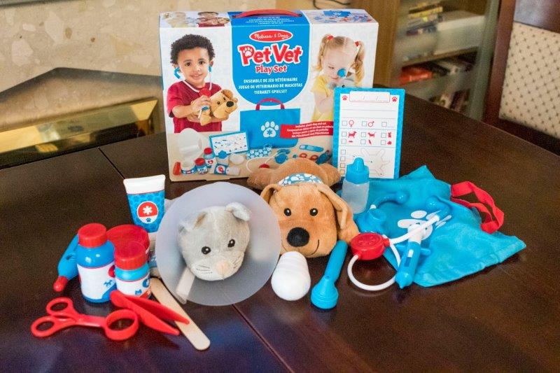 The contents of the Melissa and Doug Pet Vet Play Set
