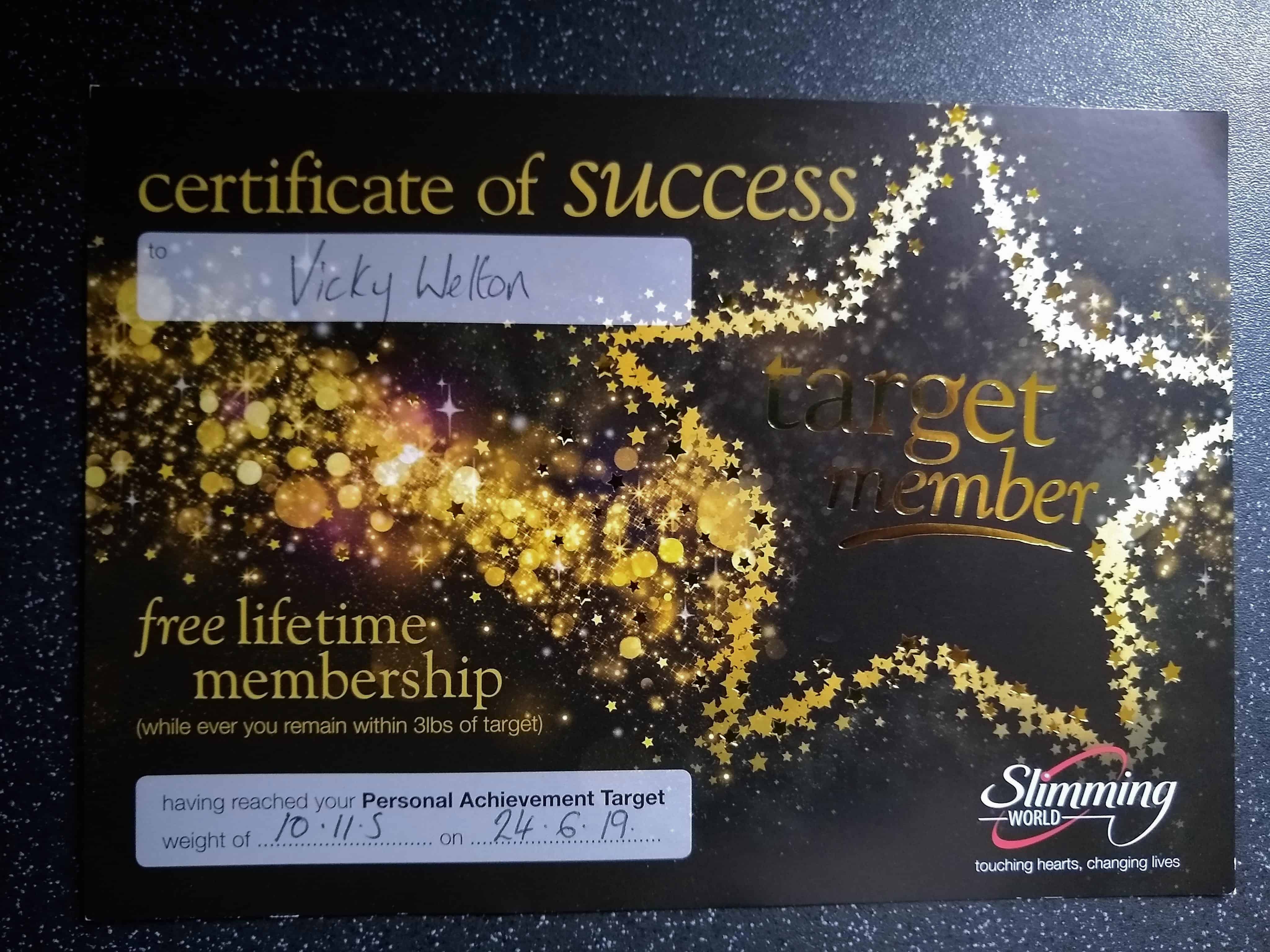 My Slimming World Target Certificate