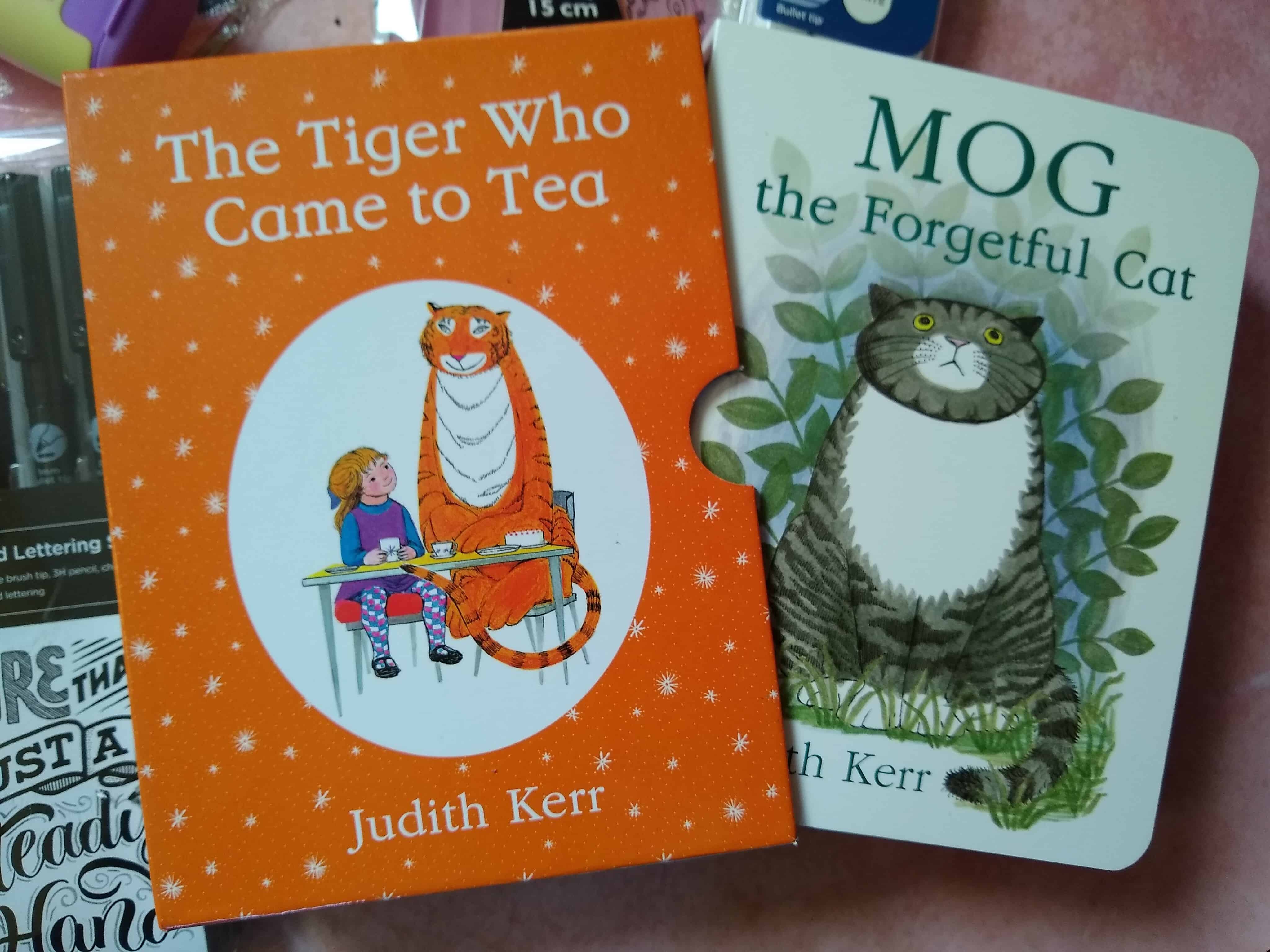 A double pack of two Judith Kerr books 'The Tiger Who Came to Tea' and 'Mog the Forgetful Cat'