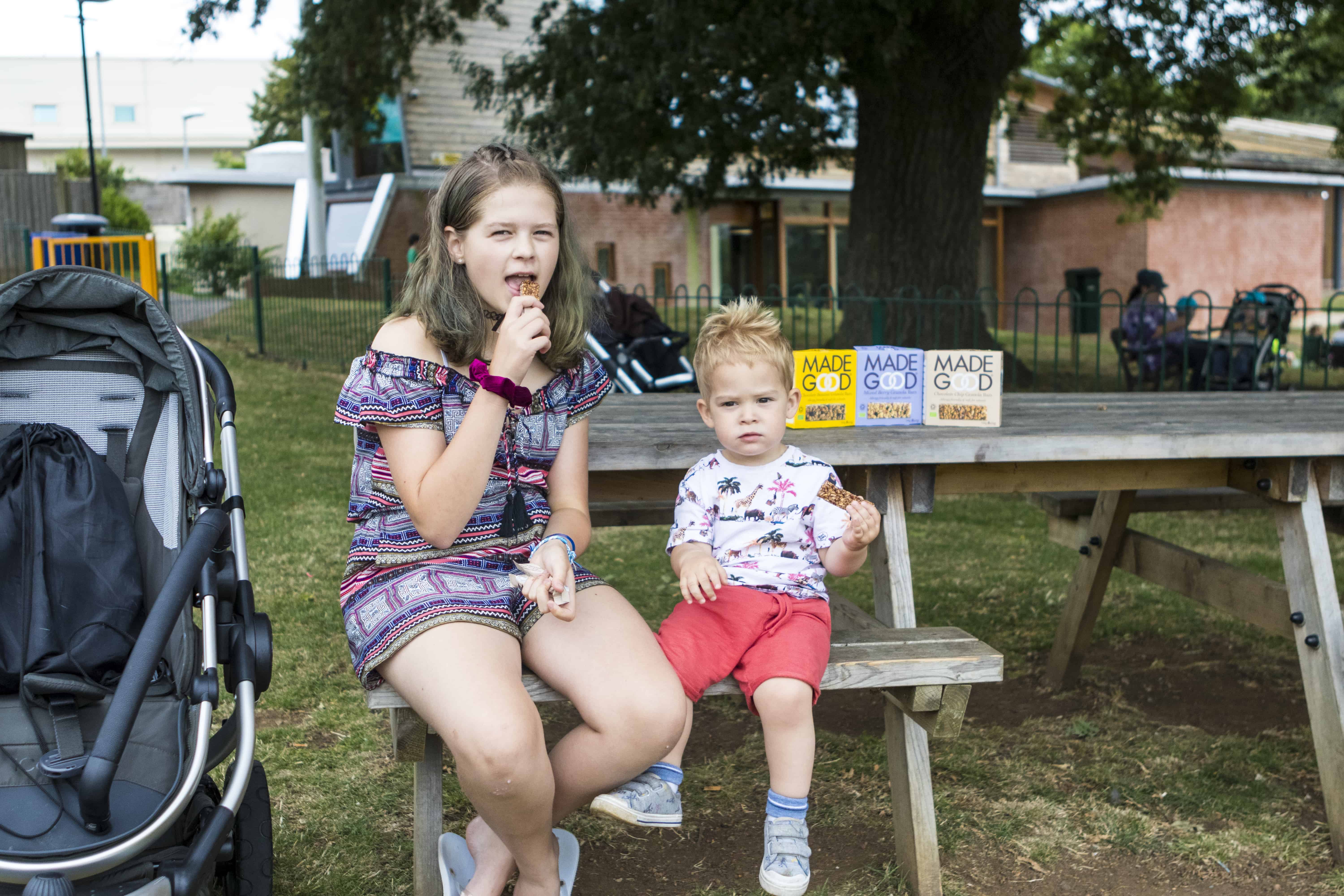 Children eating MadeGood bars