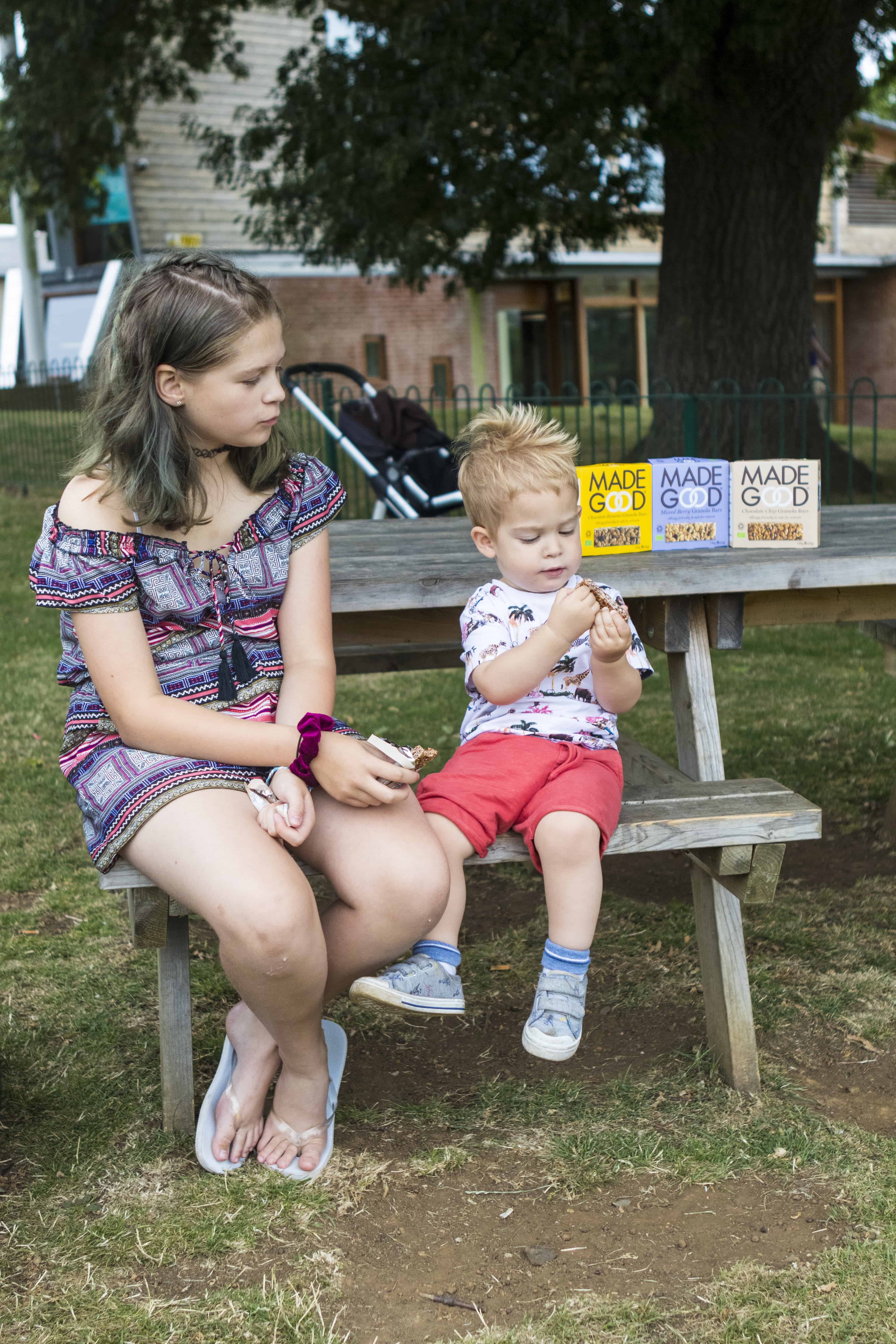 Children eating a MadeGood bar