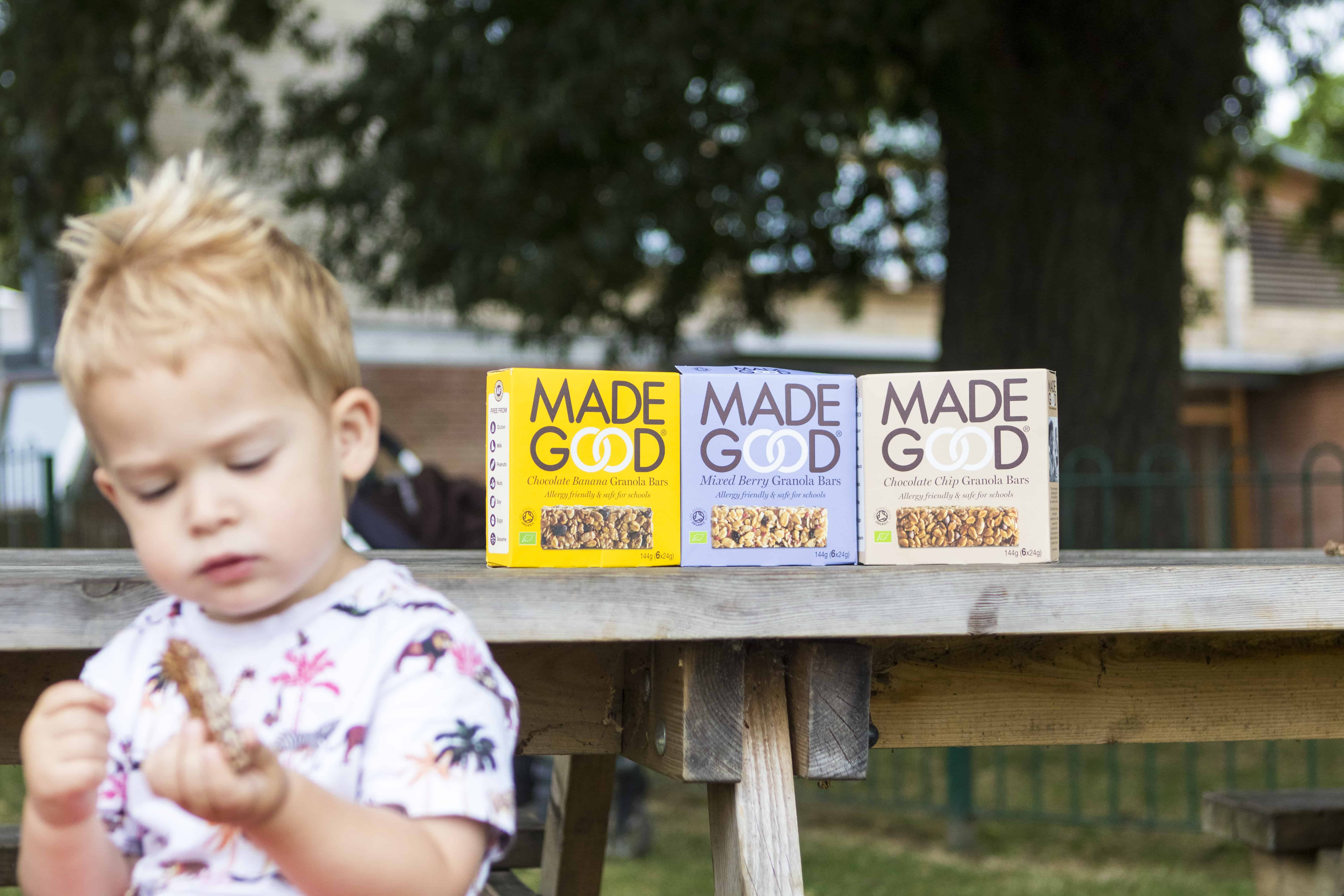 MadeGood packaging on a picnic table