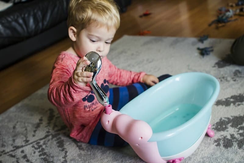 Rex has fun with the Baby Born Soft Touch Brother and Baby Born Bath