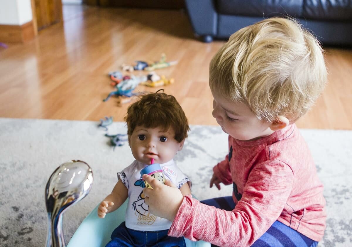 Rex has fun with the Baby Born Soft Touch Brother and Baby Born Bath