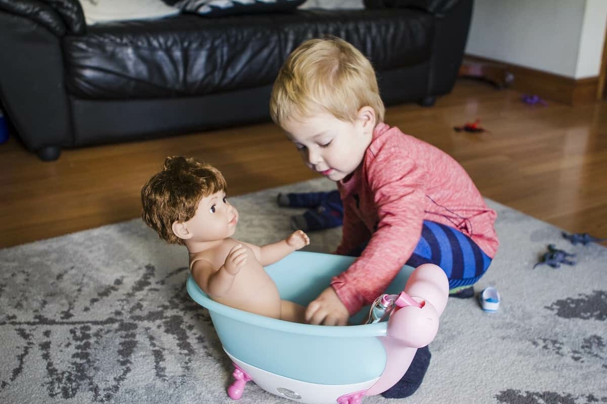 Rex has fun with the Baby Born Soft Touch Brother and Baby Born Bath