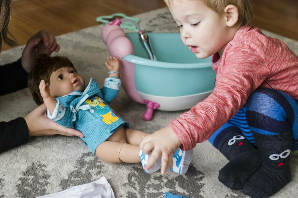 Rex has fun with the Baby Born Soft Touch Brother and Baby Born Bath