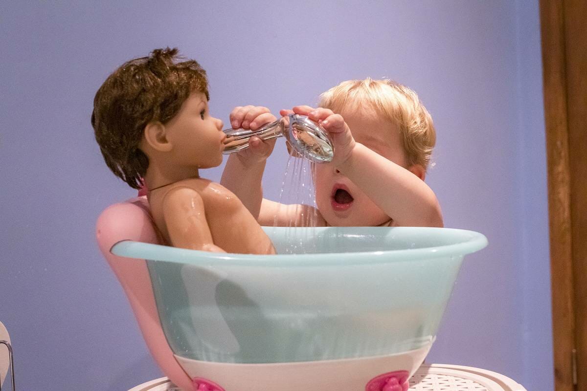 Rex has fun with the Baby Born Soft Touch Brother and Baby Born Bath