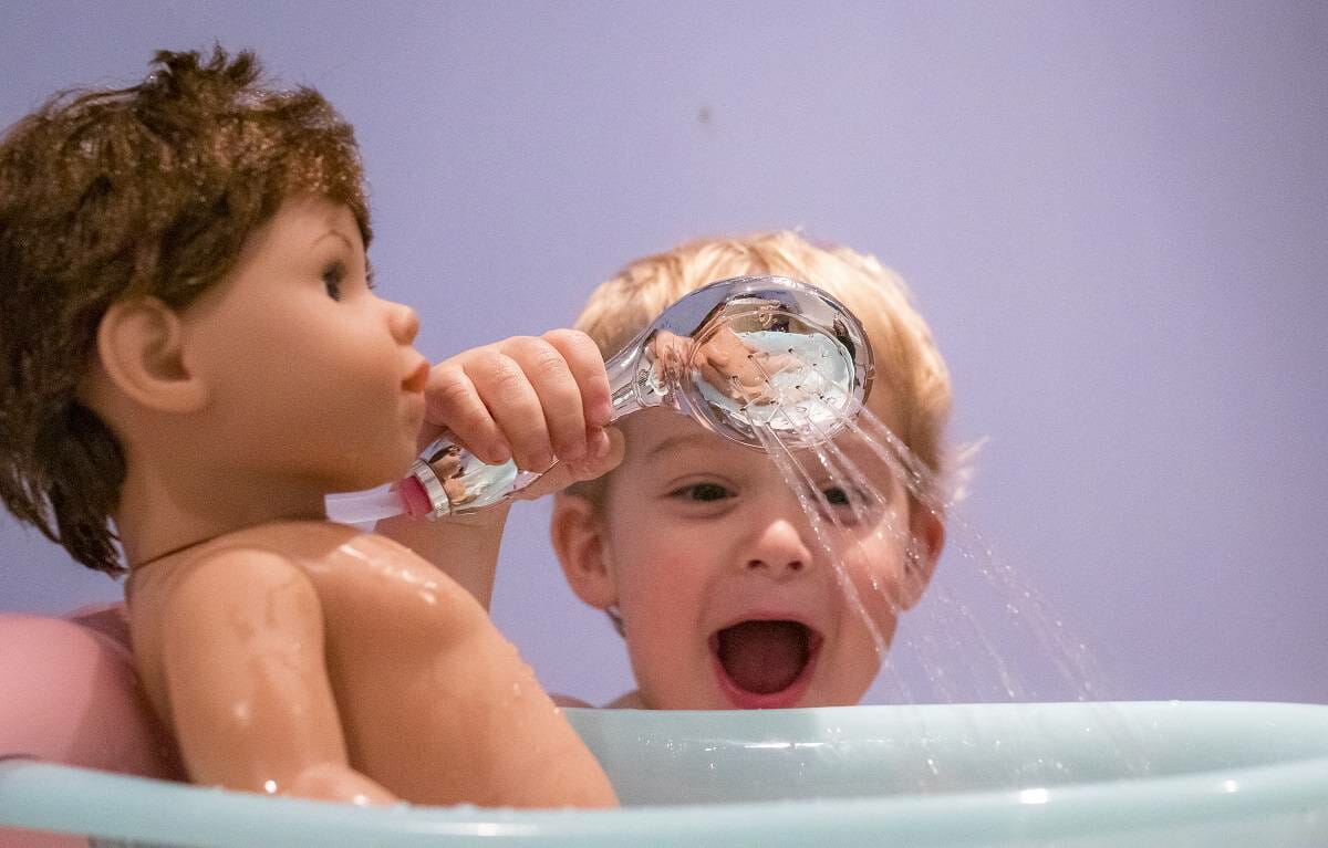 Rex has fun with the Baby Born Soft Touch Brother and Baby Born Bath