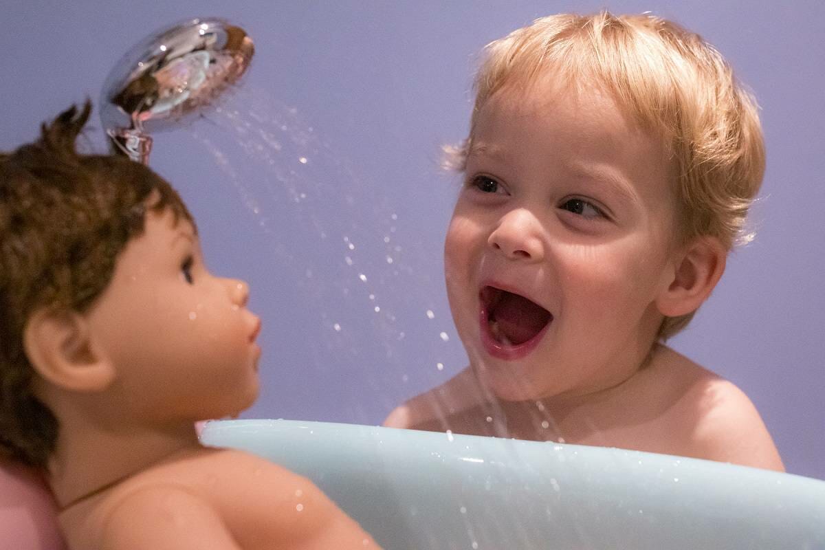 Rex has fun with Baby Born Brother and Bath