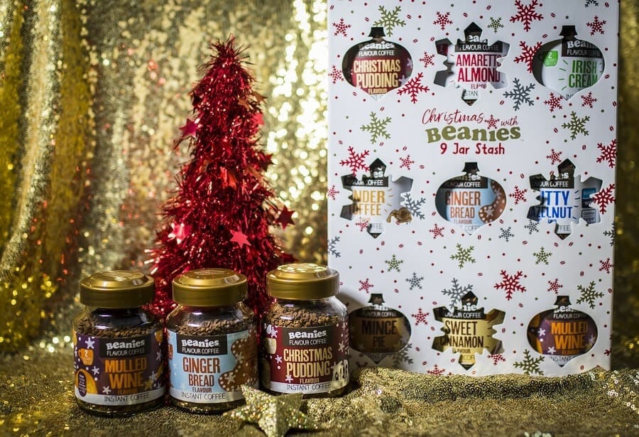 Beanies Christmas Coffees including Mulled Wine, Ginger Bread and Christmas Pudding flavours plus the 9 jar stash box. Included in the clutter-free gift guide