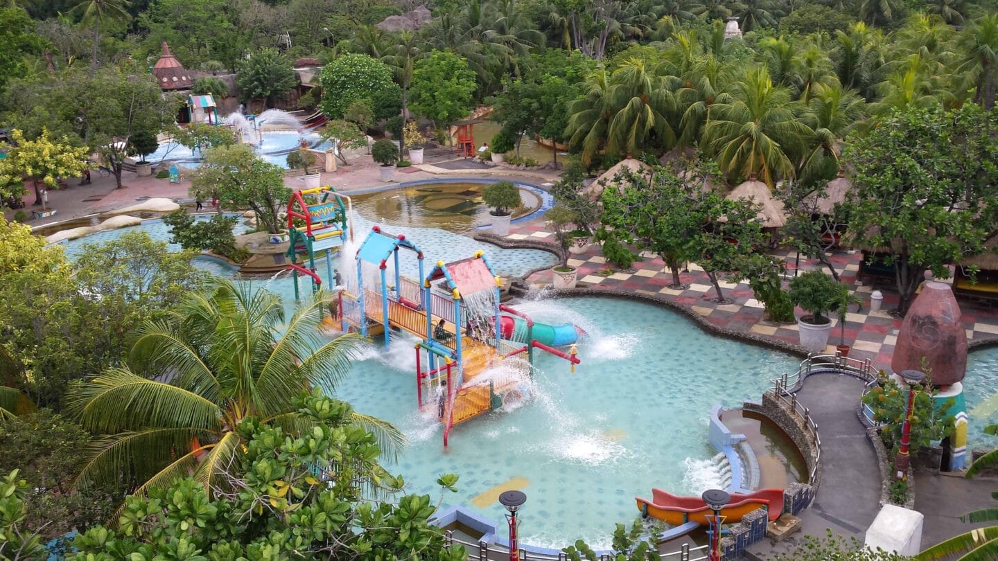 Kids water park with slides and poo