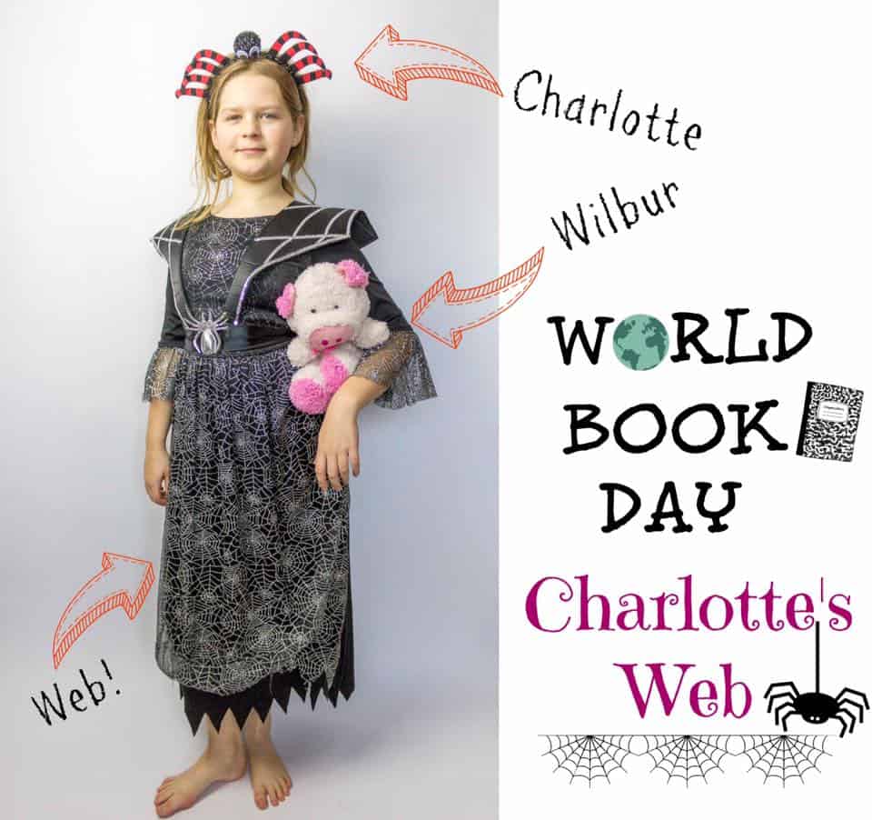 My daughter in a costume representing Charlotte's Webb