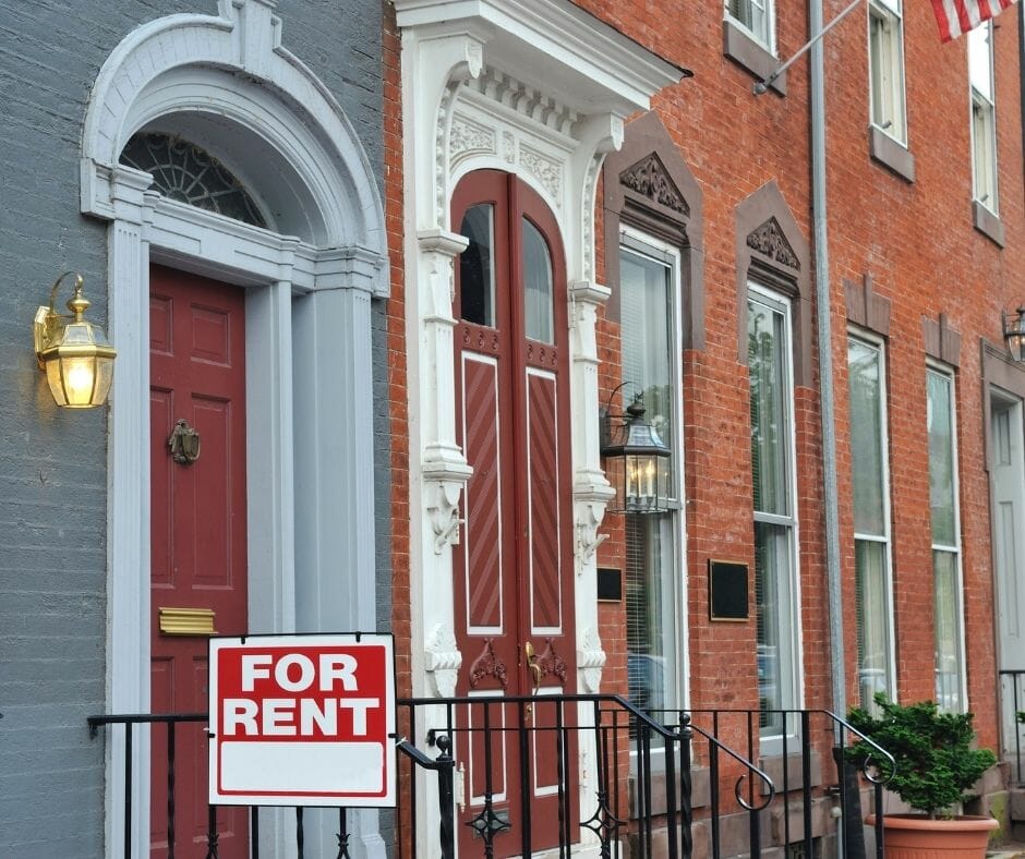 Front views of houses with For Rent Sign