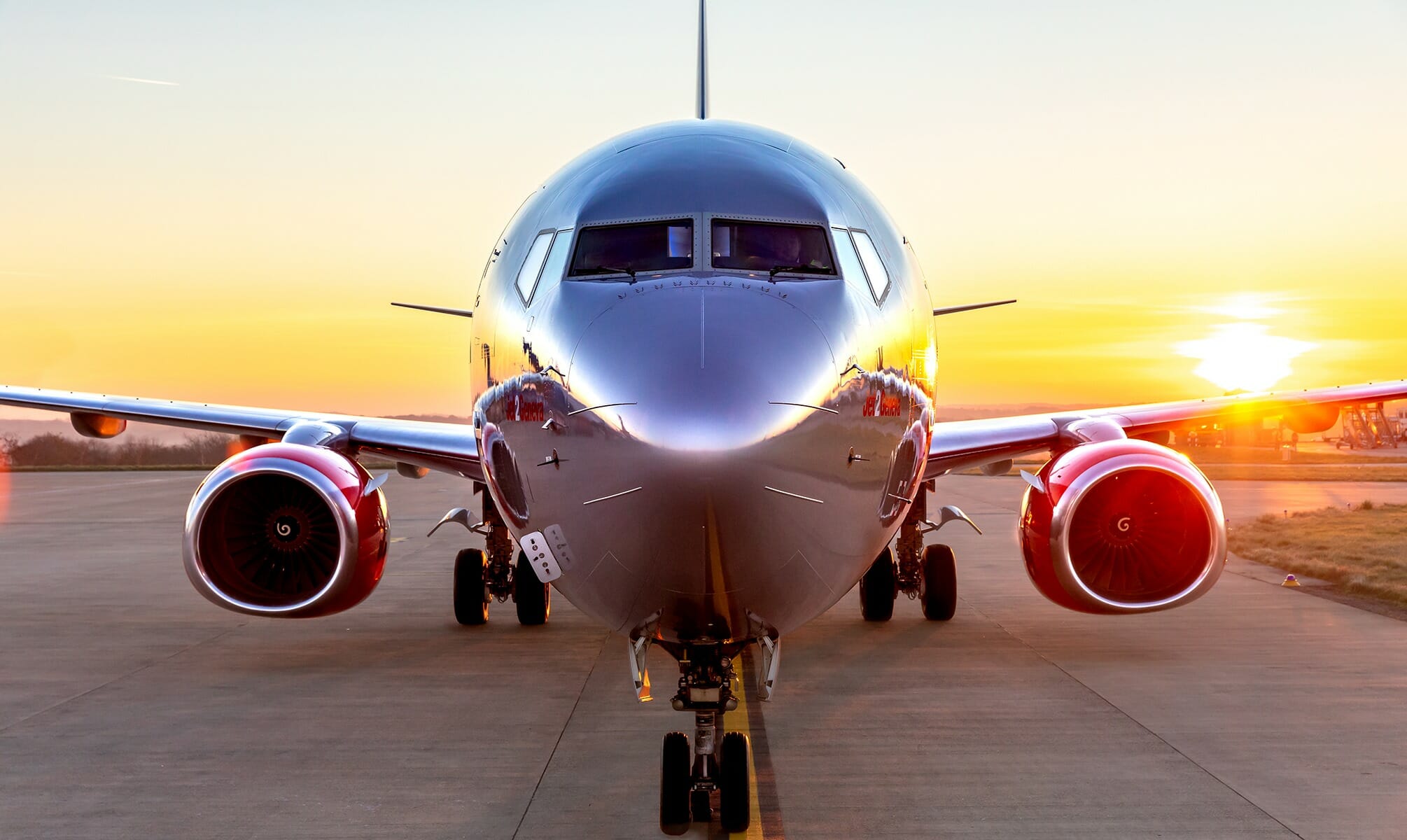 The front view of a Jet2 aircraft